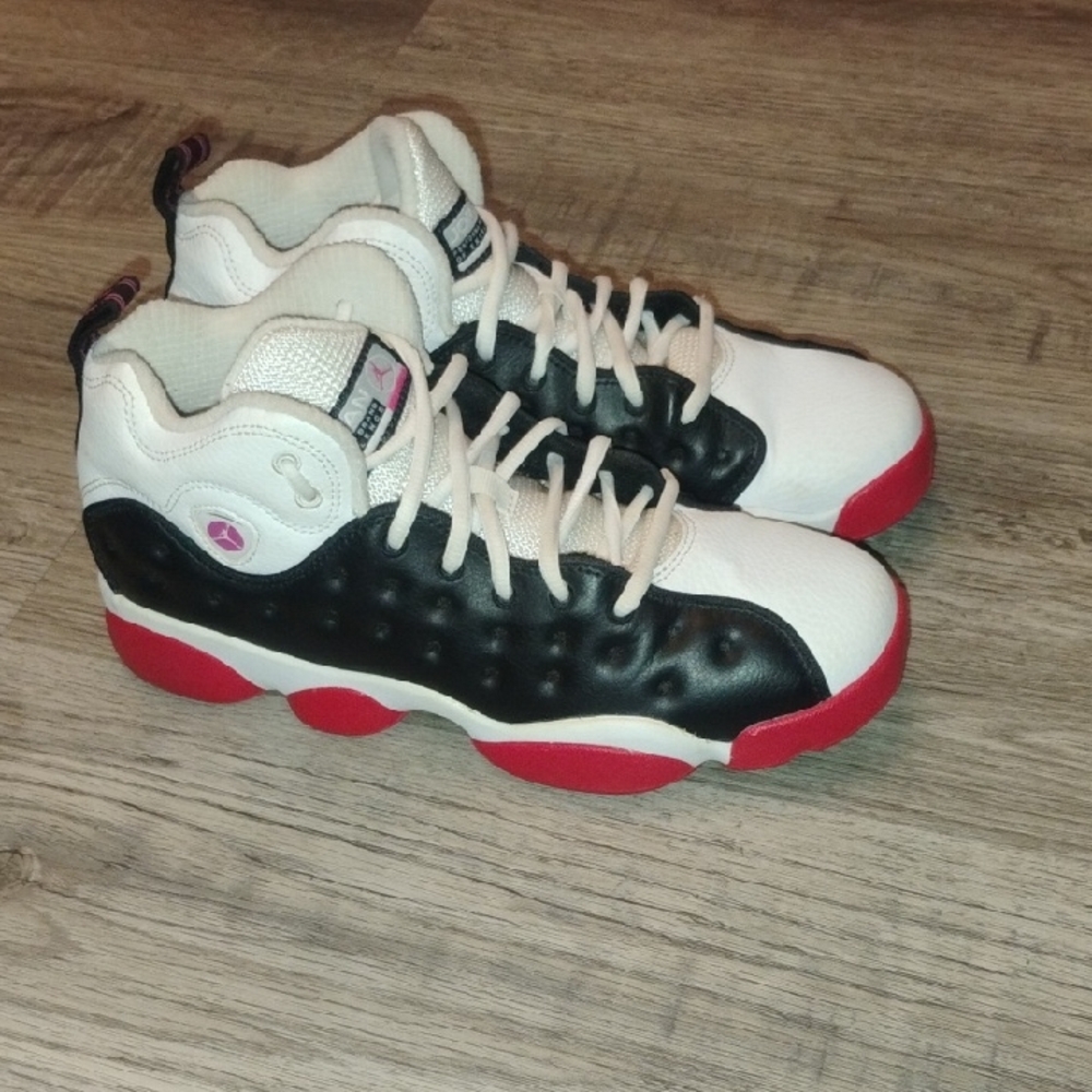 Jordan Kids Black, White, and Red Sneakers